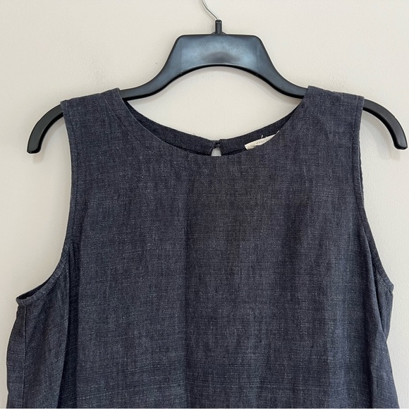 EILEEN FISHER Jewel Neck Organic Linen Sleeveless Dress in Dark Navy Blue, PM - Picture 9 of 9